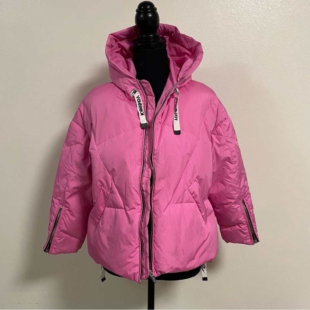 KHRISJOY Jacket Women’s Size 6/M Bubblegum Pink Hooded Iconic Puffer Coat Jacket